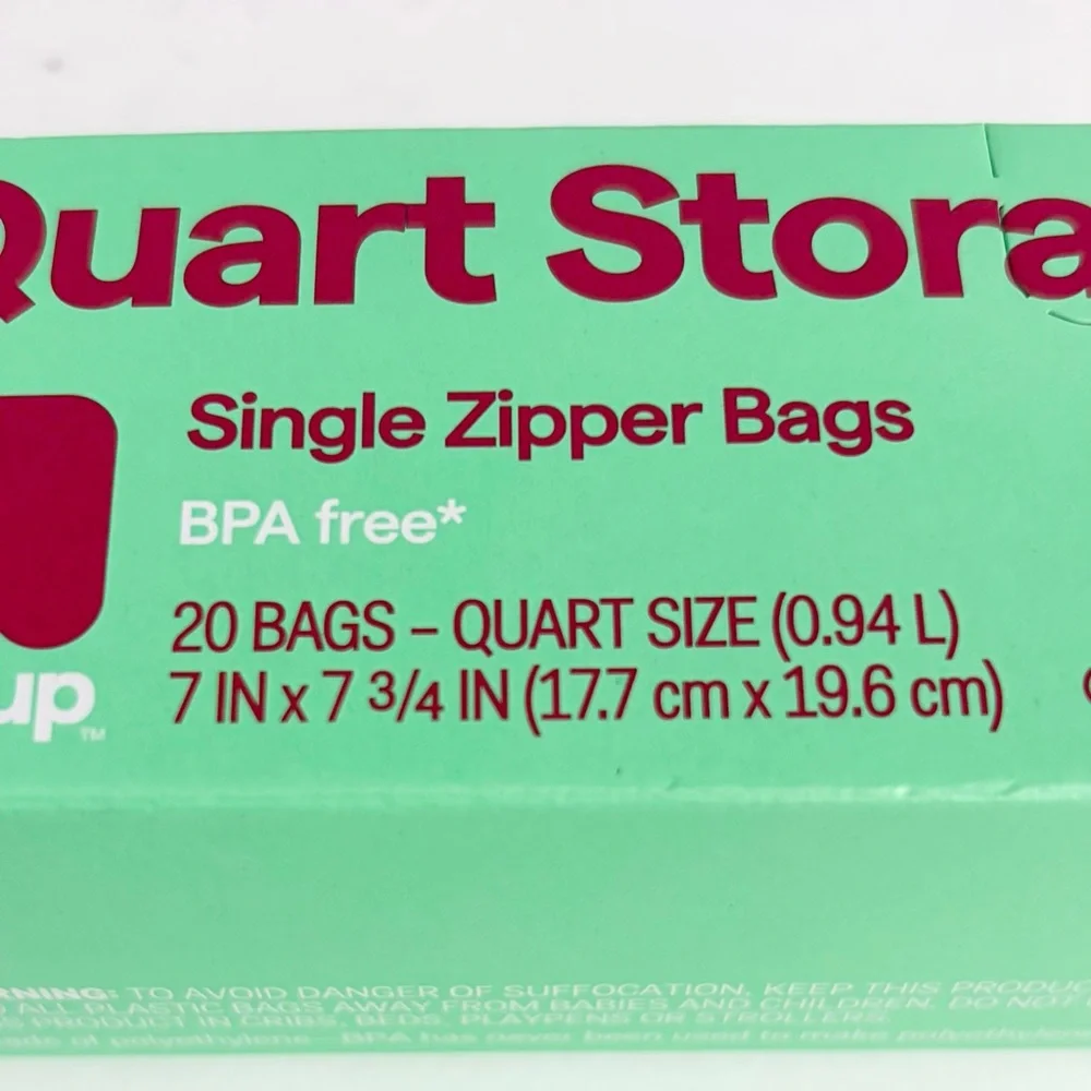 Up&Up Holiday Quart Zipper Close Food Storage Bag 20ct Holly Berry NEW